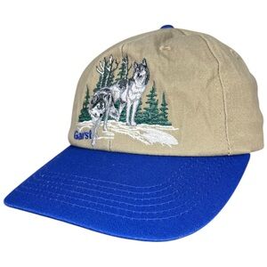 Vintage K-Product Garst Seed Company Hat Cap Snapback Wolfs & Winter Pine Scene